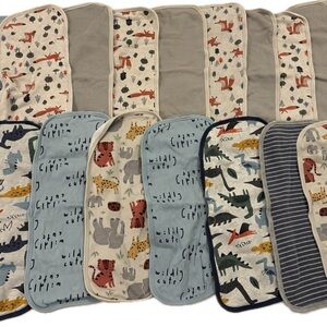Gerber Animal and Stripe Print Burp Cloth Set - Blue, Gray, Cream - set of 18
